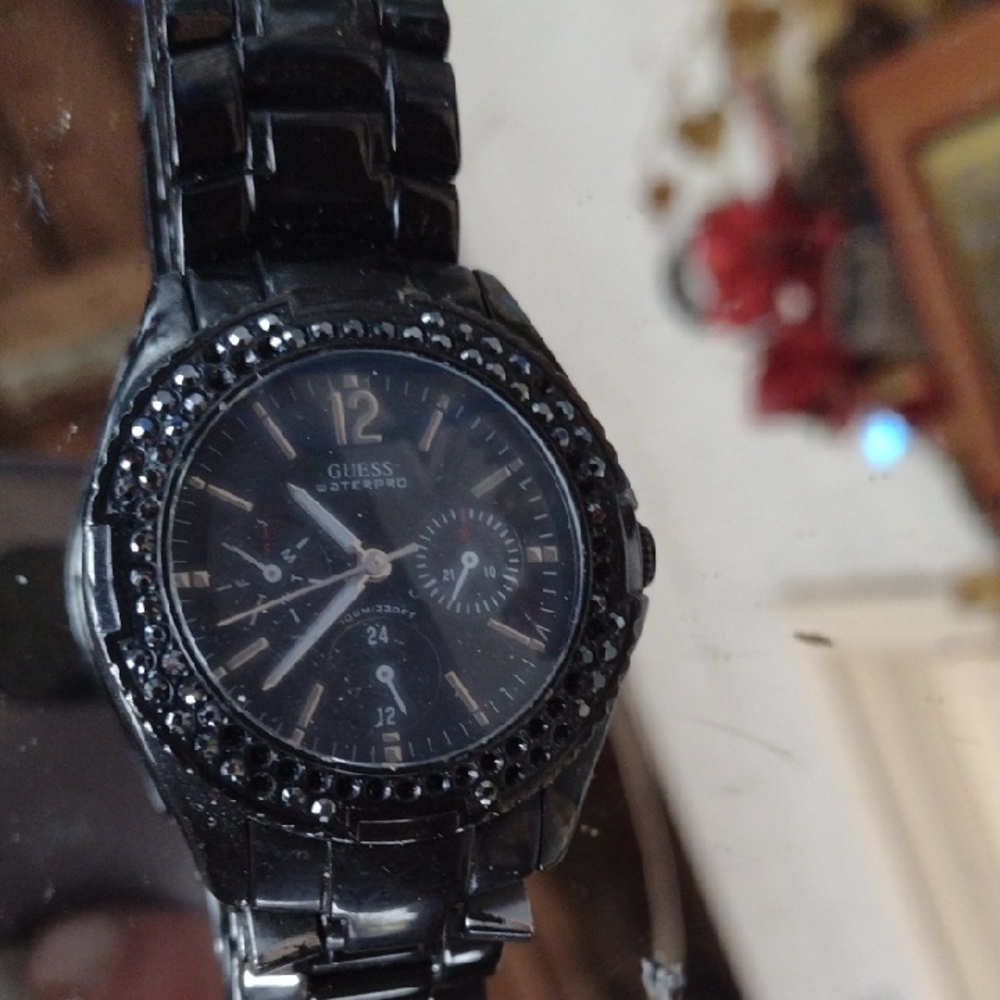Black GUESS Watch with Crystal Accents